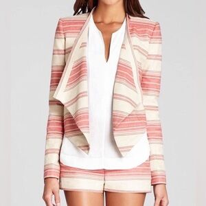 BCBGMAXAZRIA Abbey Stripe Abbey Cropped Blazer Jacket Asymmetrical Drape Size S